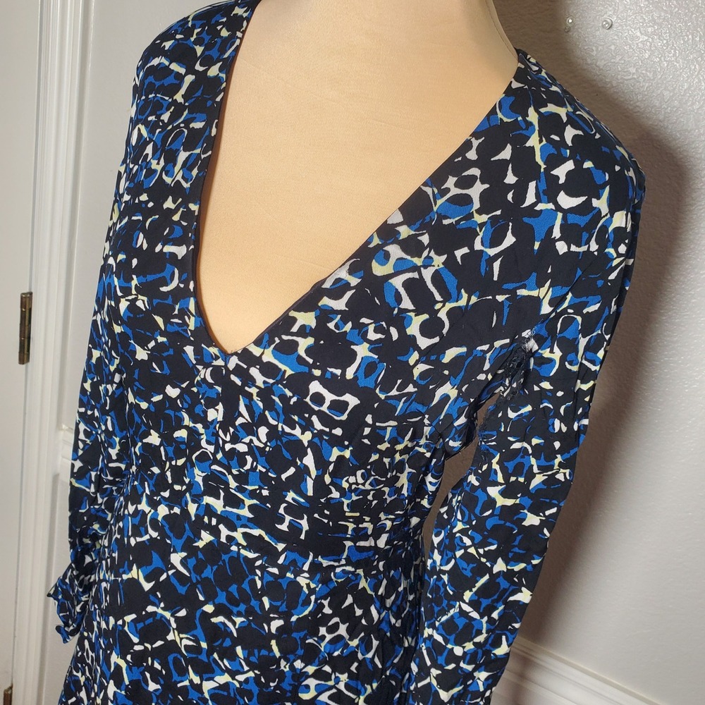 Reiss Greta Blue Abstract Print Long Sleeve Midi Dress Size 4 US 8 UK - Picture 10 of 14